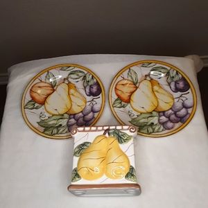American Atelier Pompeti Fruit 5019  Stoneware Plates Pear Ceramic Napkin Holder